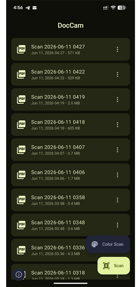 DocCam document library of saved PDF scans